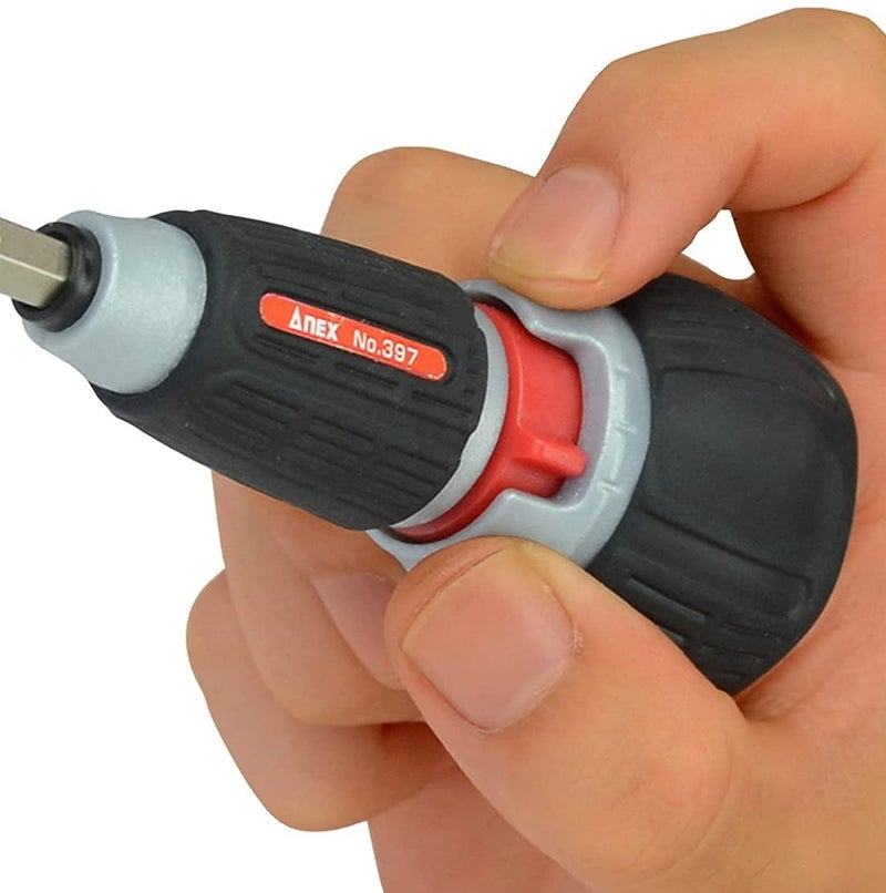 ANEX Ratcheting Screwdriver Ball Handle, Japanese Heavy Duty Magnetic Bit Set (Phillips+2, Flat Head-6), Quick Ball Grip 72 Gear Ratchet Screwdriver, Made in JAPAN - Image 4